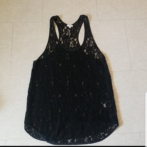 Wilfred (Aritzia) Black Lace Racerback Tank Top - Picture 1 of 2